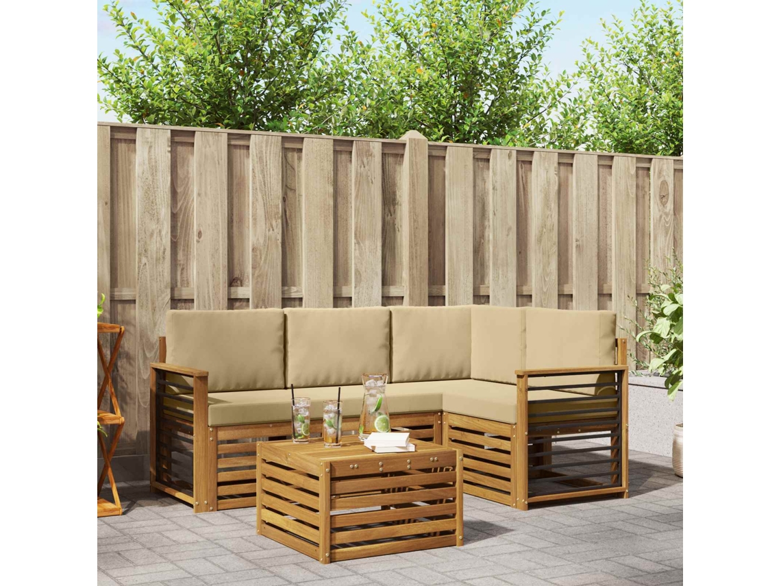 Vidaxl Conjunto De Sofás Para Exterior 5 Unid. Natural E Bege