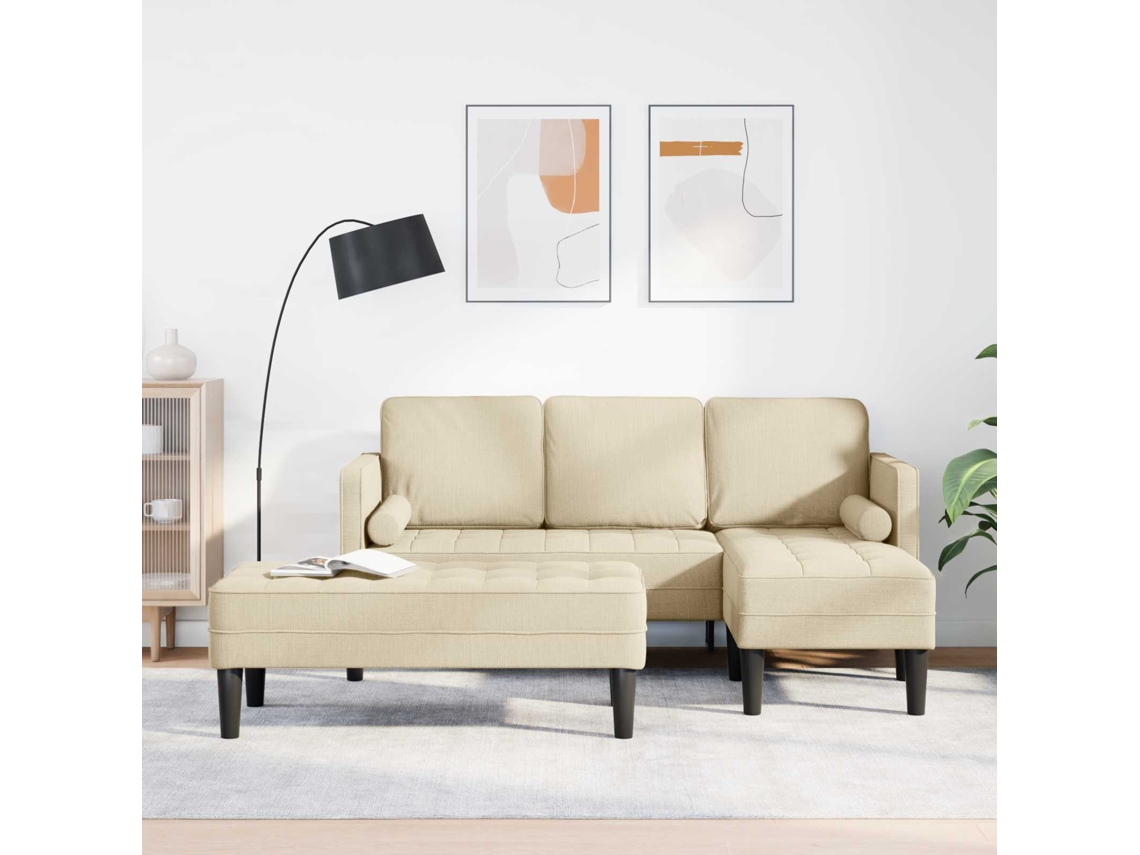 Vidaxl Conjunto De Sofás Com Almofada 2 Pcs Creme Poliéster