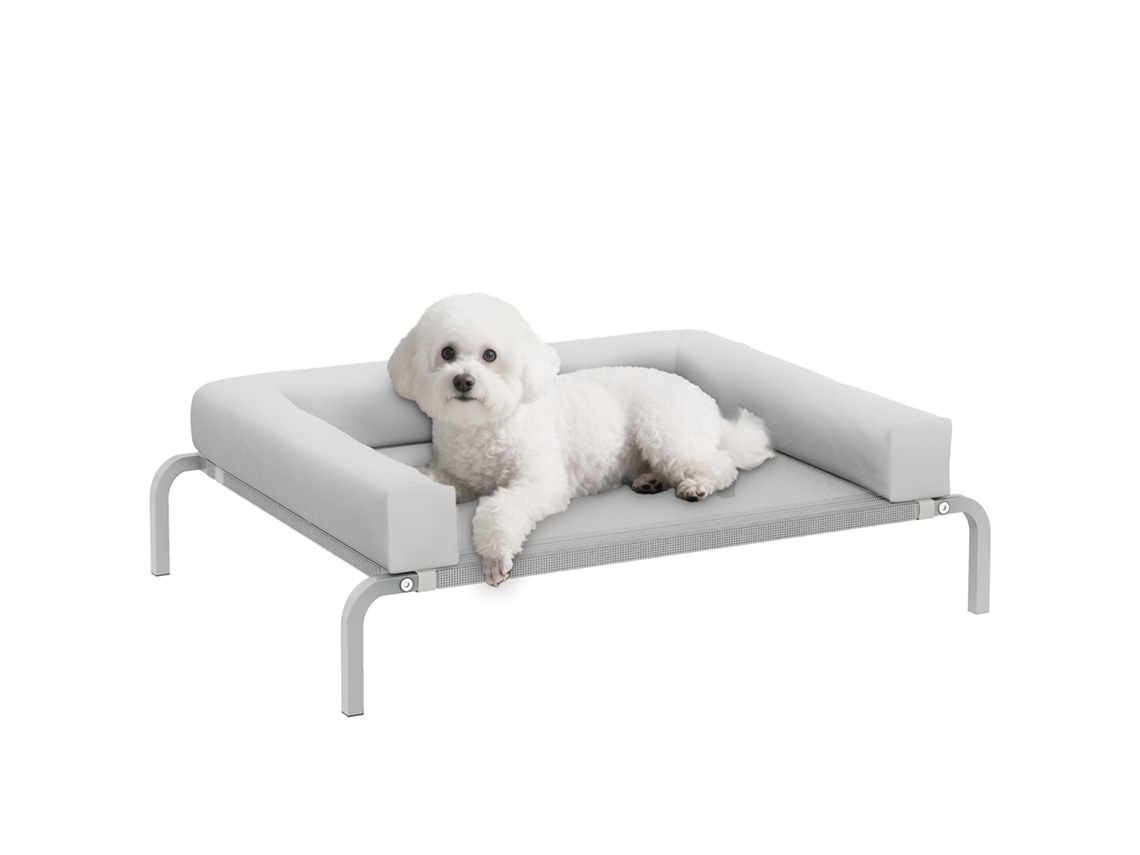 Cama Elevada Para Cães Com Latertais Amovíveis Cama Elevada Para Cães Pequenos Portátil Com Malha Respirável 90x65x30 Cm Cinza