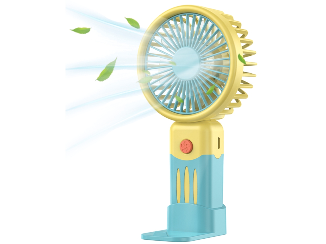 Ventilador Leve 2 em 1 de Mão e Mesa, 3 Velocidades, Base Incluída, Usb Recarregável, Ideal para Viagem, Interior Exterior, Fácil Uso STELASPLEN