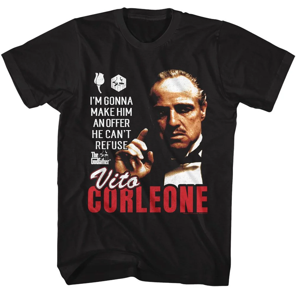Rockinstone Godfather Movie Offer He Cant Refuse Corleone Black Adult T-shirt Size:xl