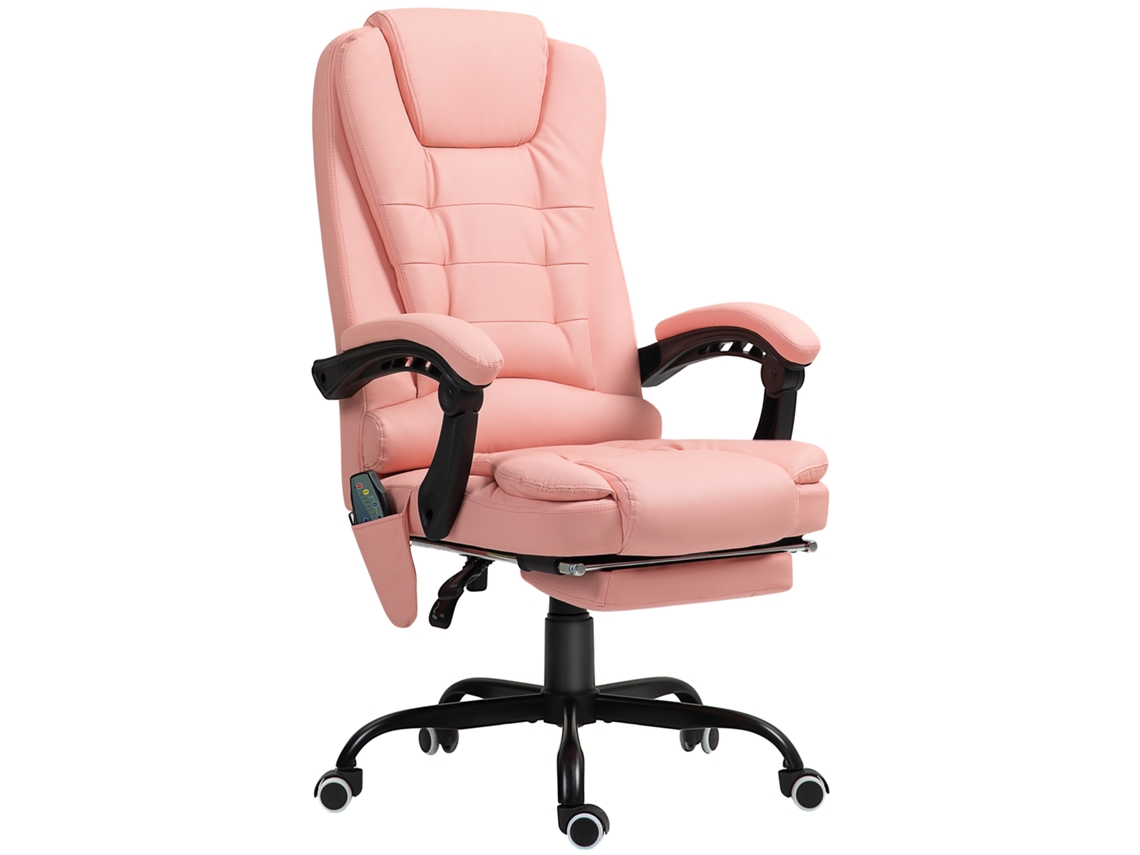 Cadeira de Escritório Massagem S/MARCA com 7 pontos, apoio pés retrátil, controle remoto, ajuste de altura, tecido PU rosa