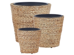 Conjunto De 3 Vasos Para Plantas Beliani Plaka De Flor De Jacinto Natural 49x49x47