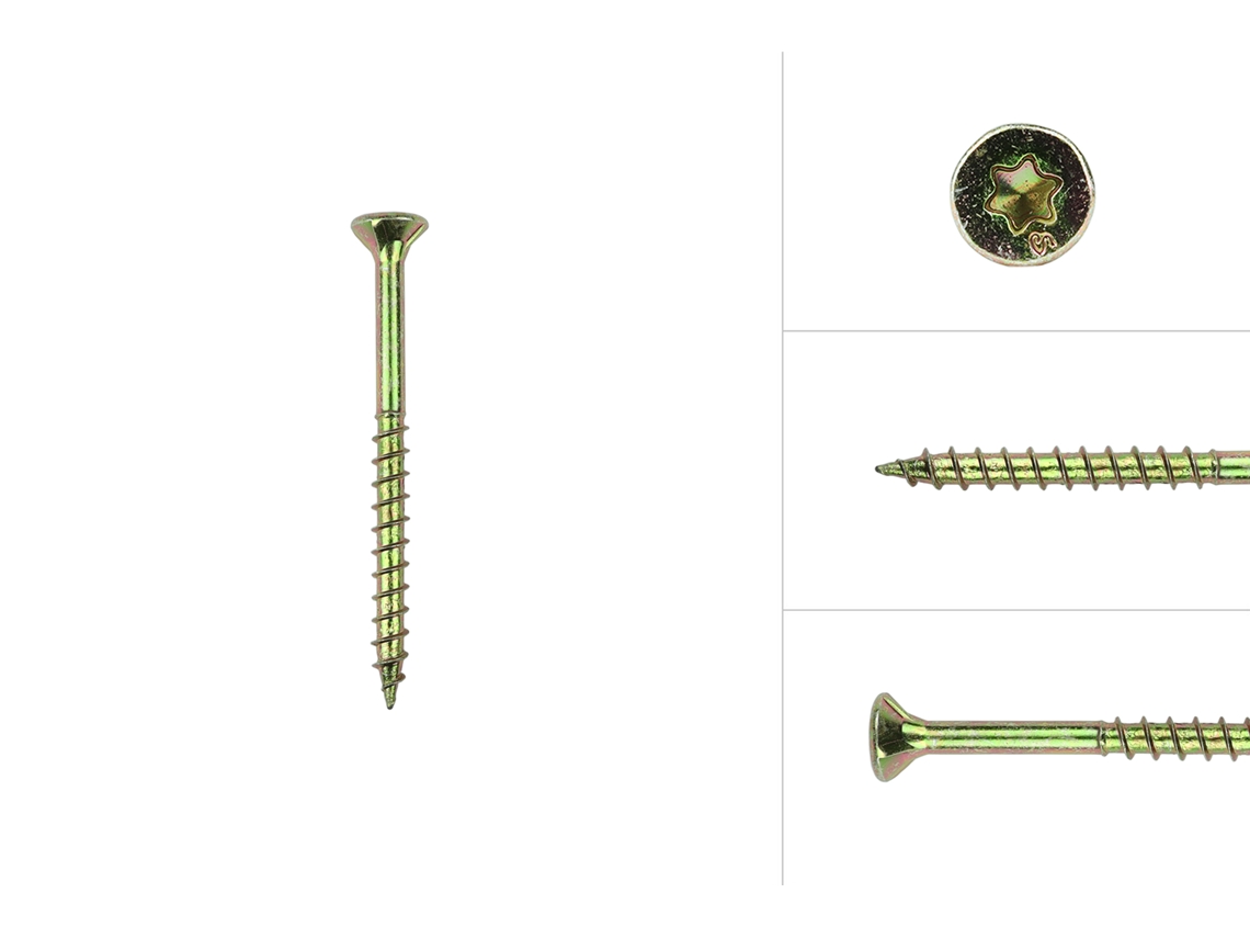Parafusos para Aglomerado Galvanizados Amarelos 4 X 50 Mm Torx 20 com Ponta Perfurante Caixa 200 Peças WOVAR