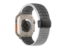 Bracelete Para Apple Watch 46/49/45/44mm - Nylon Com Padrão Ondulado E Fecho Magnético Cinza
