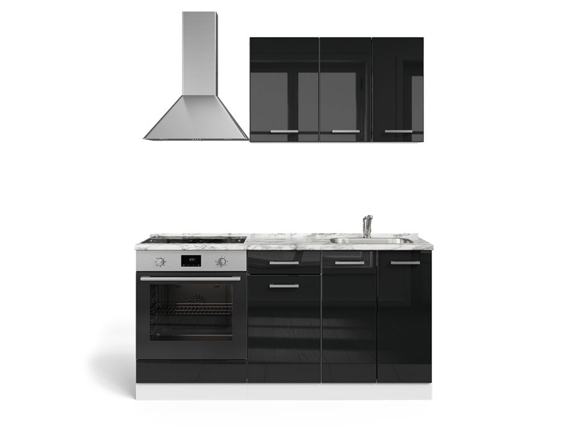 Cozinha R-line, 160cm Com Móvel Para Forno E Pia Com Pl, Preto Brilhante/branco, Branco, Vicco
