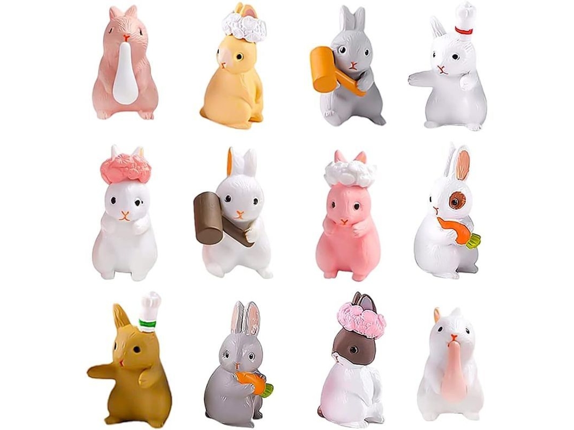 Figuritas De Coelhos Miniaturas 12 Peças De Resina Para Decoração De Bolos, Jardins, Micropaisagens E Páscoa