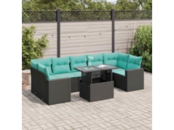 Vidaxl 8 Pcs Conjunto Sofás Jardim Com Almofadões Vime Pe/acácia Preto