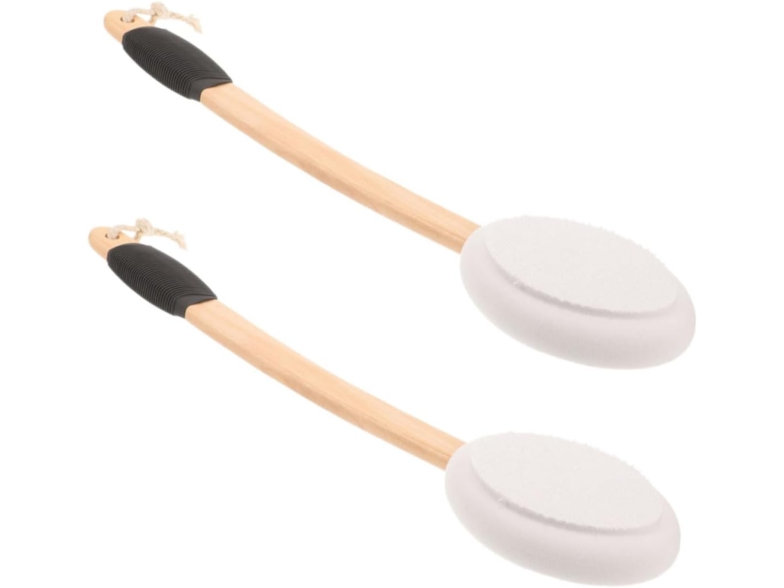 Conjunto De 2 Escovas Banho Com Cabo Longo E Curvo, Antiderrapantes, Com Esponja Macia, Pretas Acessórios De Banho