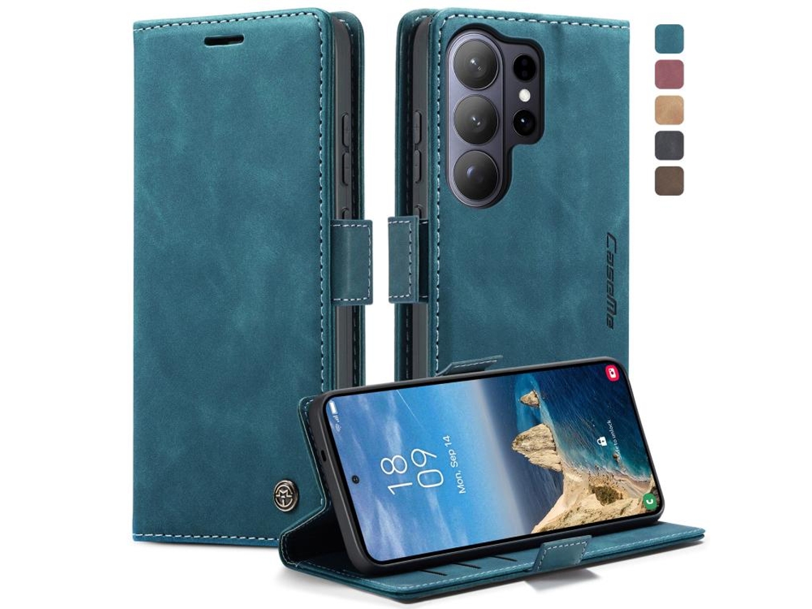 Capa Para Samsung Galaxy S26 Ultra 5g Multifuncional Horizontal De Couro Azul