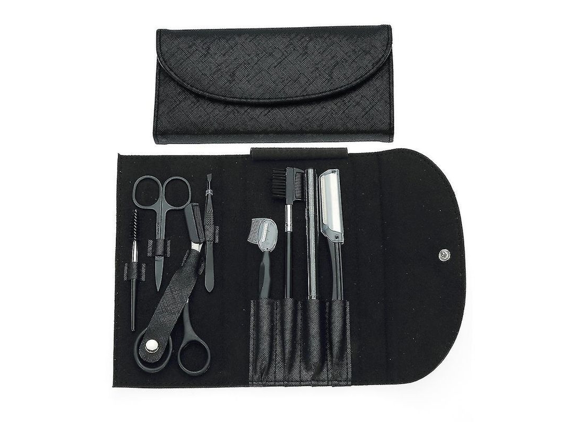 Conjunto de 8 Ferramentas de Beleza para Sobrancelhas com Tesoura, Pinça e Estojo de Armazenamento