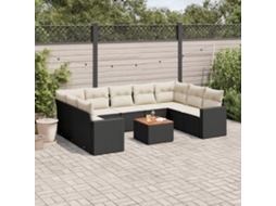 Vidaxl 10 Pcs Conjunto Sofás De Jardim C/ Almofadões Vime Pe Preto