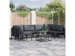 Vidaxl Conjunto De Sofá De Jardim 7 Unid. Preto Aço