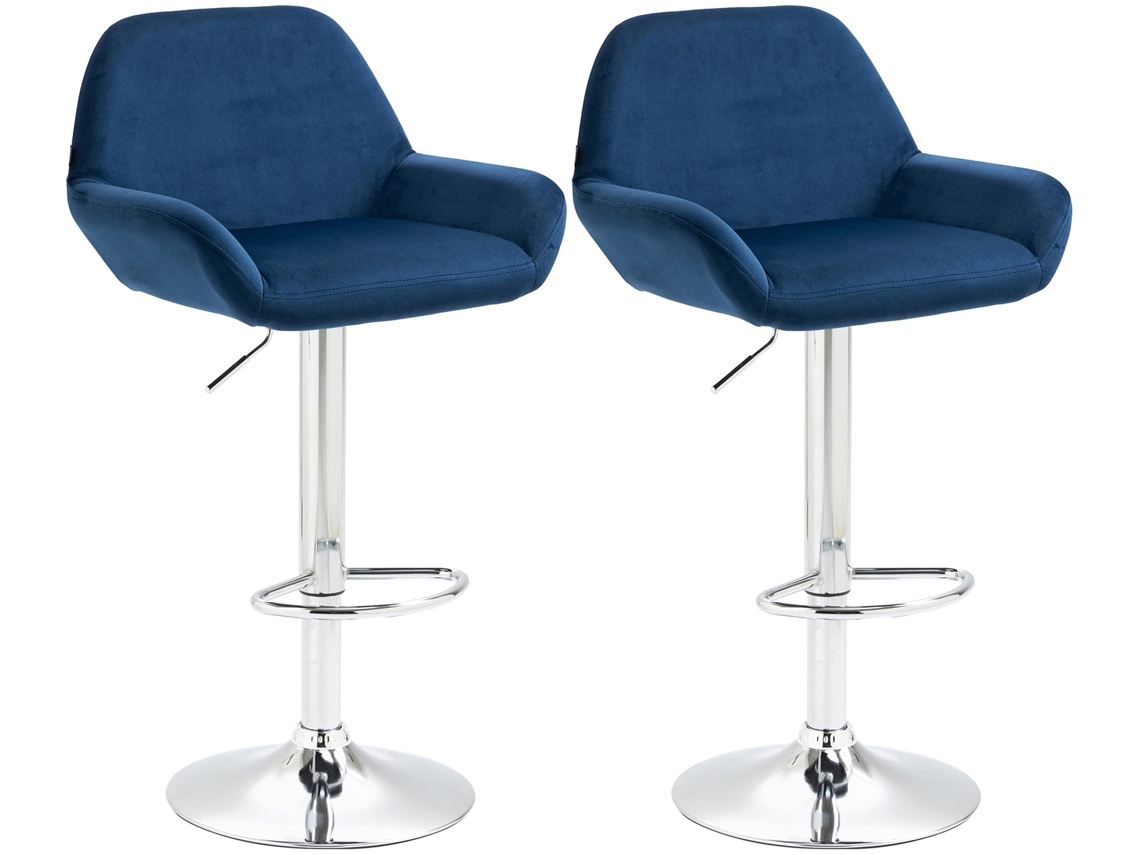 Conjunto de 2 banquetas de bar em metal em formato de arco com apoio para os pés e assentos em veludo azul Tdb10788 Décoshop26