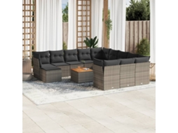 Vidaxl 13 Pcs Conjunto Sofás P/ Jardim C/ Almofadões Vime Pe Cinzento
