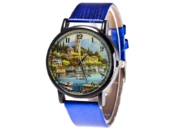 Relógio masculino de quartzo com pulseira de couro PU, resistente à água (azul)