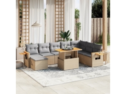 Vidaxl 9 Pcs Conjunto De Sofás P/ Jardim Com Almofadões Vime Pe Bege