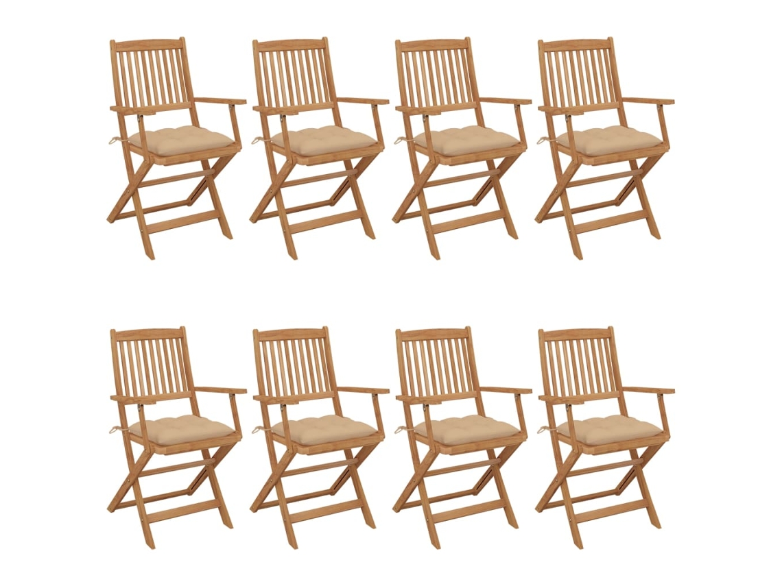 Cadeiras Dobráveis De Jardim 8 Pcs C/ Almofadões Acácia Maciça Dkd Home Decor