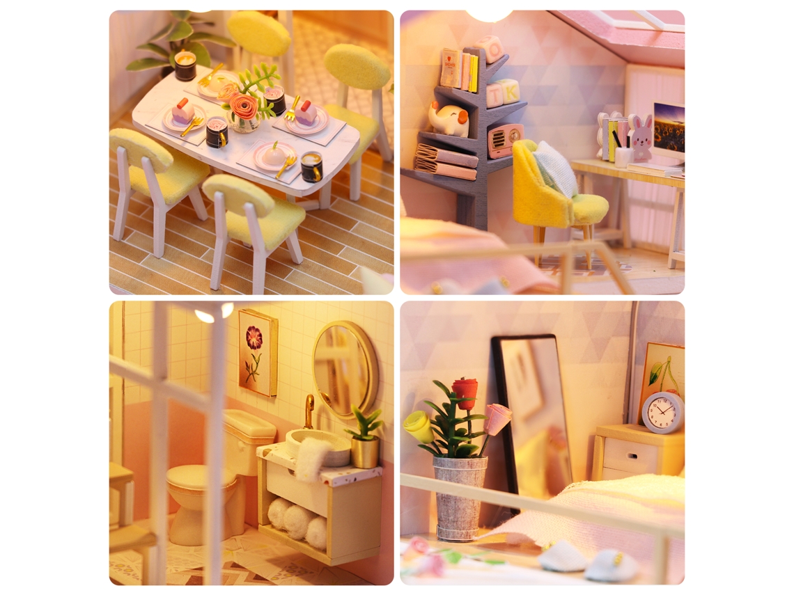 Kit De Casa De Bonecas Diy De Madeira Com Móveis, Luz Led E Música: Sweet Time