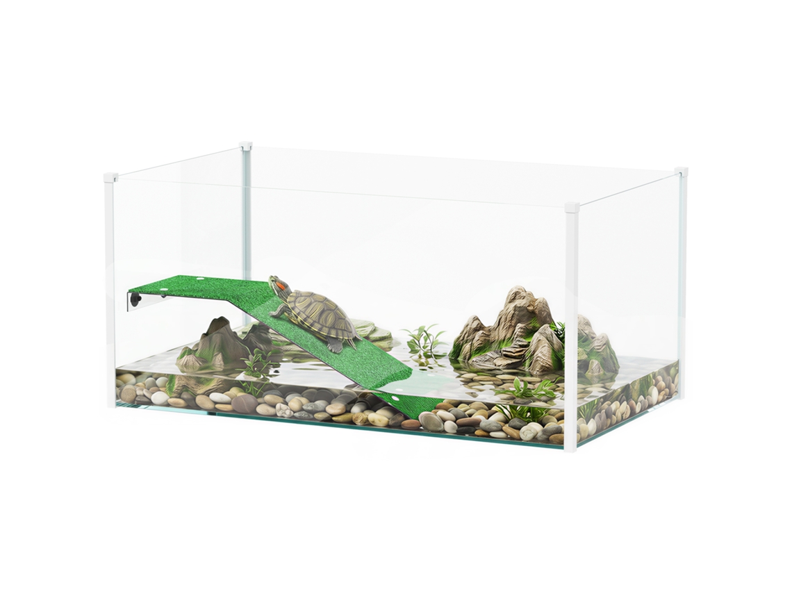 Aquário Tartarugas Plataforma Rampa 360° 60x35x28 Cm Branco