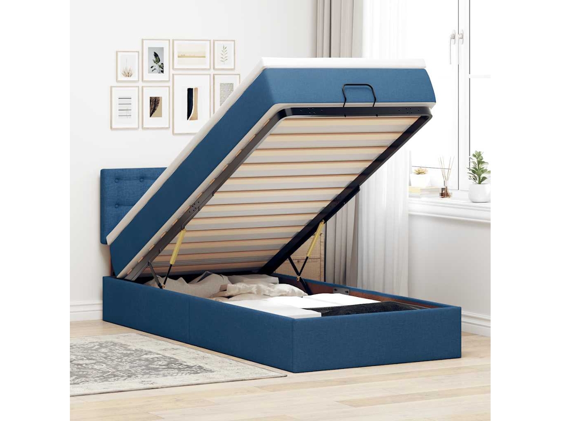 Cama Otomana Com Colchão 100x200 Cm Tecido Azul