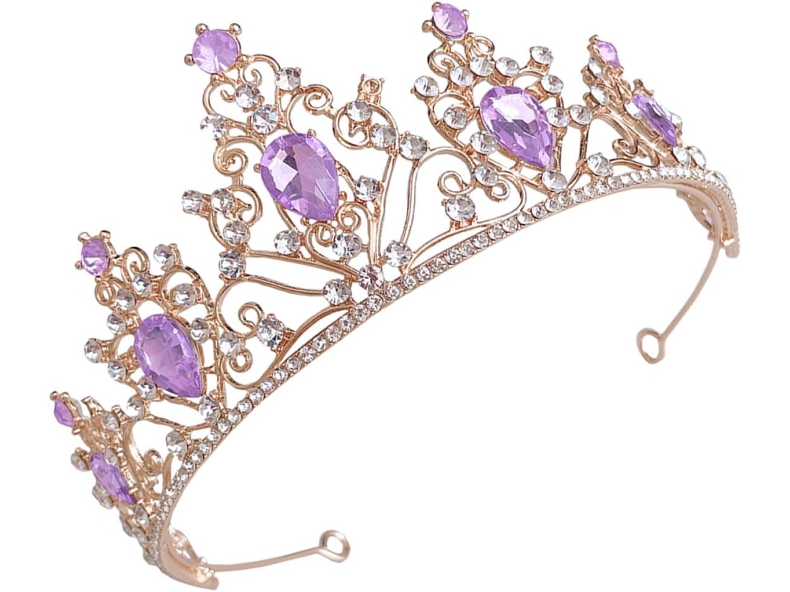Coroa De Casamento Em Liga De Zinco E Acessórios De Cabelo Com Cristais Roxos.