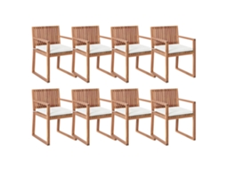 Conjunto De 8 Cadeiras De Jardim Com Almofadas Beliani Sassari Ii Premium De Madeira De Acácia Certificada Branco Creme 54x59x80