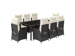 Garden Dining Set, Garden Dining Sets Vidaxl Preto Rattan / Vime (190 Cm Table Length)