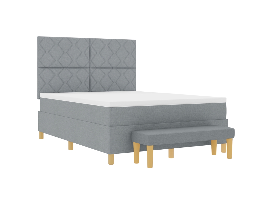 Cama Bospring Com Colchão & Banco Cinza Claro Tecido Vidaxl Cinzento-claro Fabric (160x200 Cm)