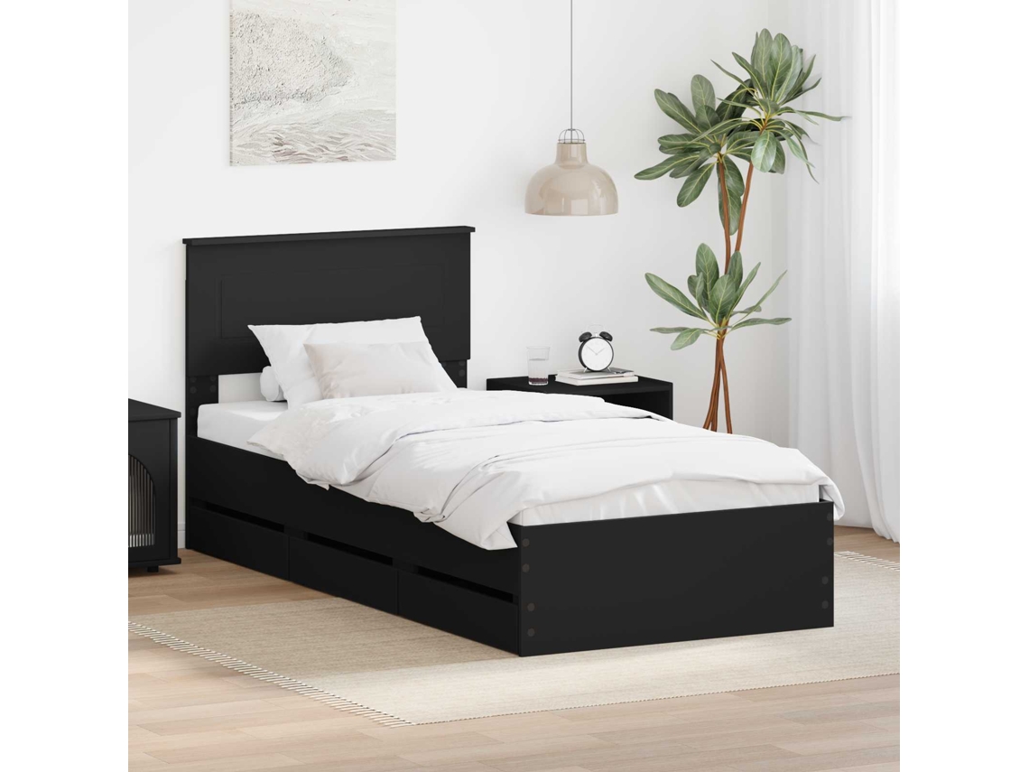 Vidaxl Estrutura Da Cama Preto 90 X 190 Cm Madeira De Engenharia