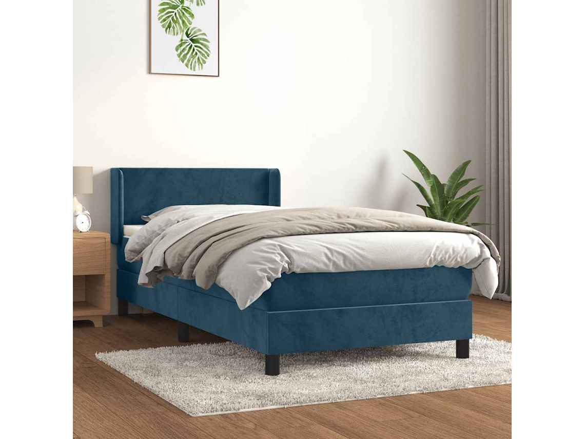 Vidaxl Cama Com Molas/colchão 100x200 Cm Veludo Azul-escuro