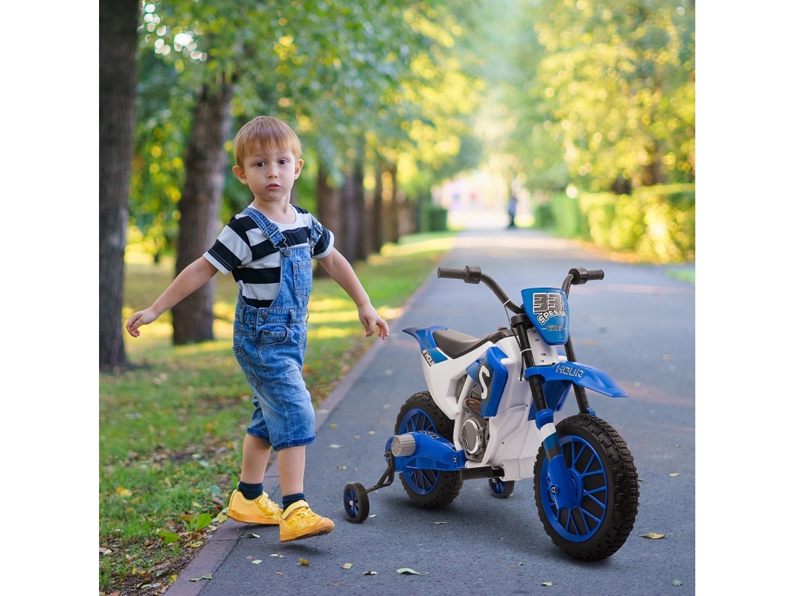 Moto Elétrica Autonomia 45min Com Rodas Estabilizadoras A Partir Dos 3 Anos Azul/branco 106,5×51,5×68cm