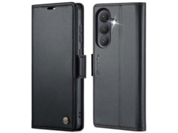 Capa Para Samsung Galaxy S26 Plus 5g De Couro Com Textura De Lichia Fecho Borboleta E Proteção Rfid Antirroubo Preta