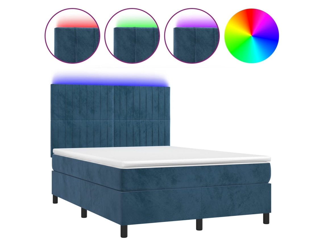 Cama Box Spring com Colchão LED Veludo Azul Escuro MAISON EXCLUSIVE (140x200 cm)