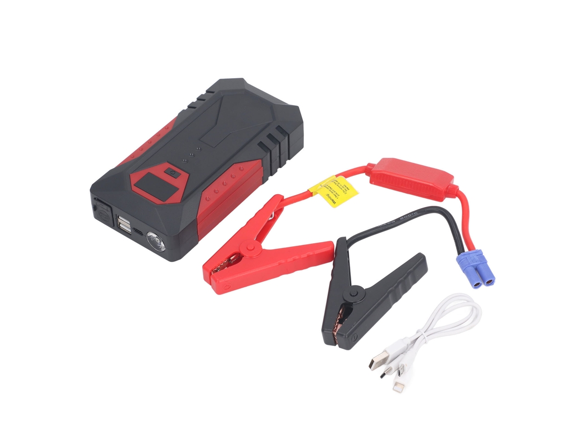 Carregador de bateria de carro 12V 18800mAh com display LED, duas portas USB e luz de emergência