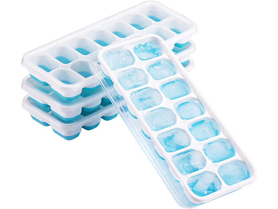 Conjunto De 4 Formas De Silicone Para Cubos Gelo E 14 Com Tampas