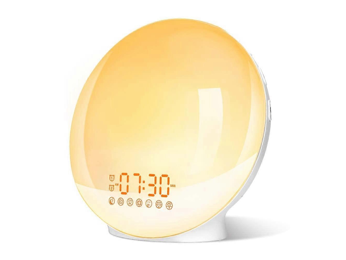 Rebe-reloj Despertador Con Luz Amanecer/puesta De Sol, Alarma Dual, Radio Fm, 7 Sonidos Naturales Y 7 Colores Led