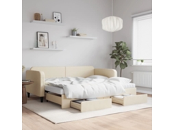 Sofá cama con cajones y tela crema de 90x200 cm