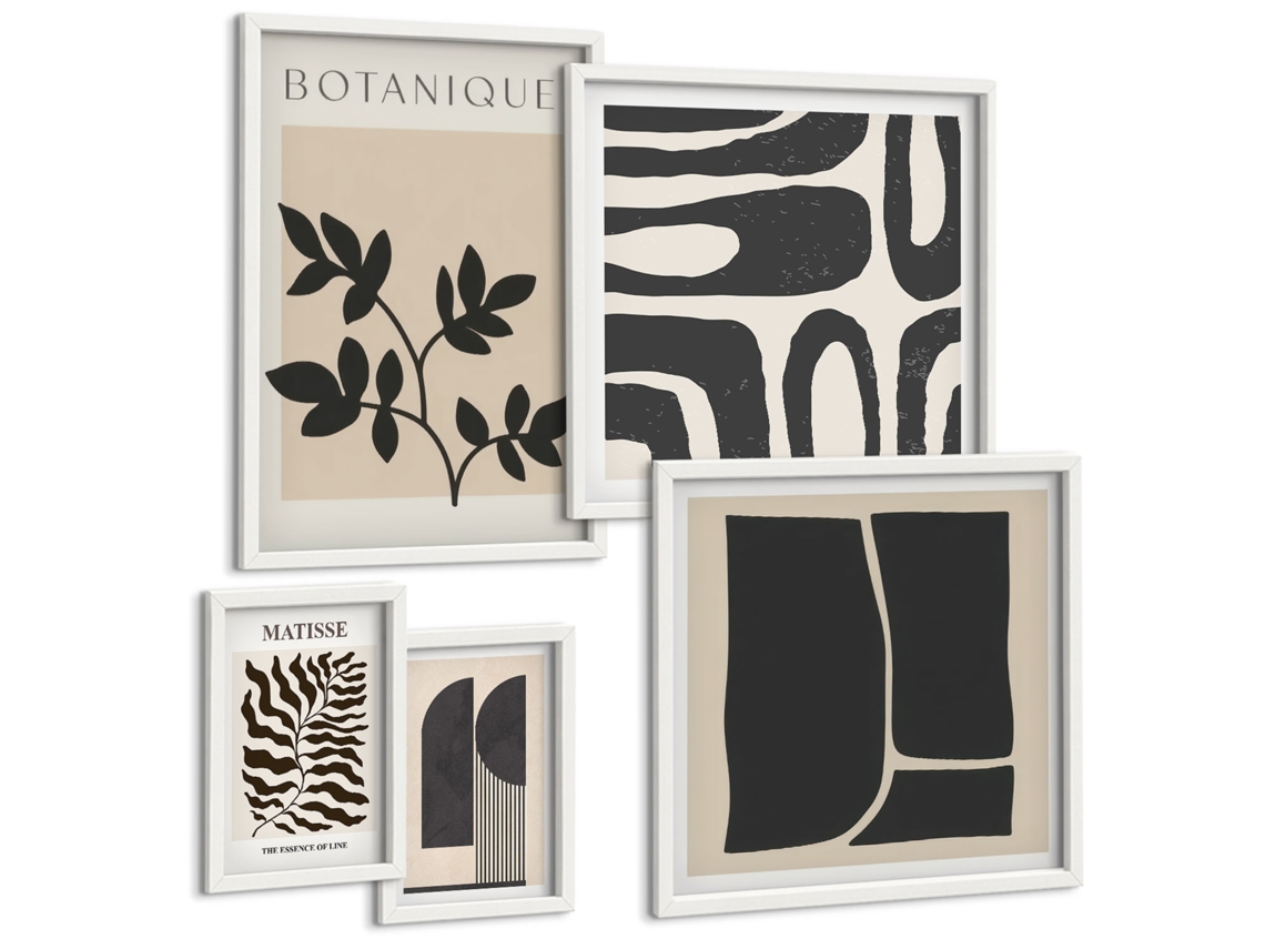 Galeria De Pinturas Murais Composições Florais Retrô Moldura Branca Quadros Para O Escritório Espelharte (conjunto De 5 Imagens)