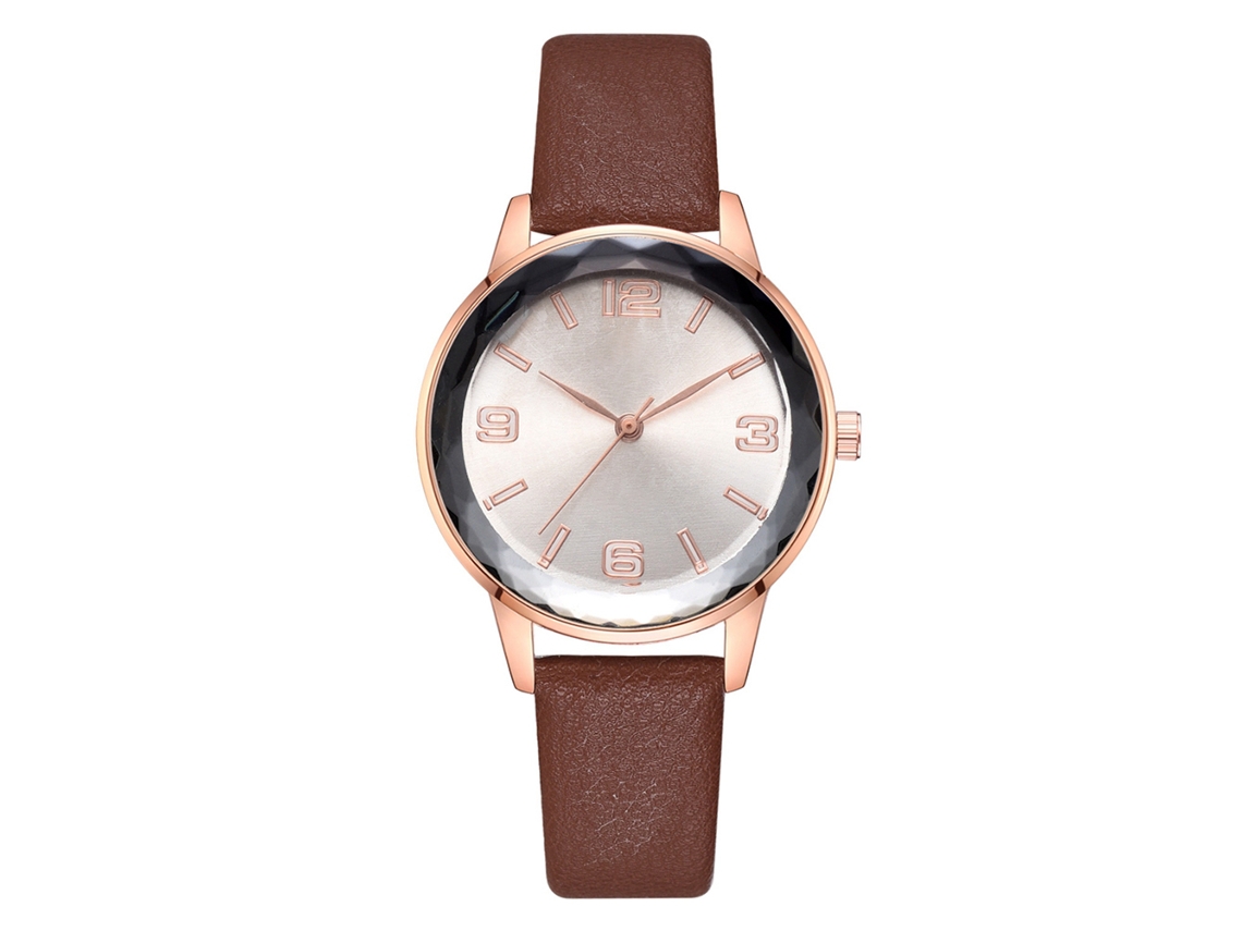 Relógio Feminino de Pulso de Quartzo com Cinto Pu e Caso de Liga Estilo Simples Marrom