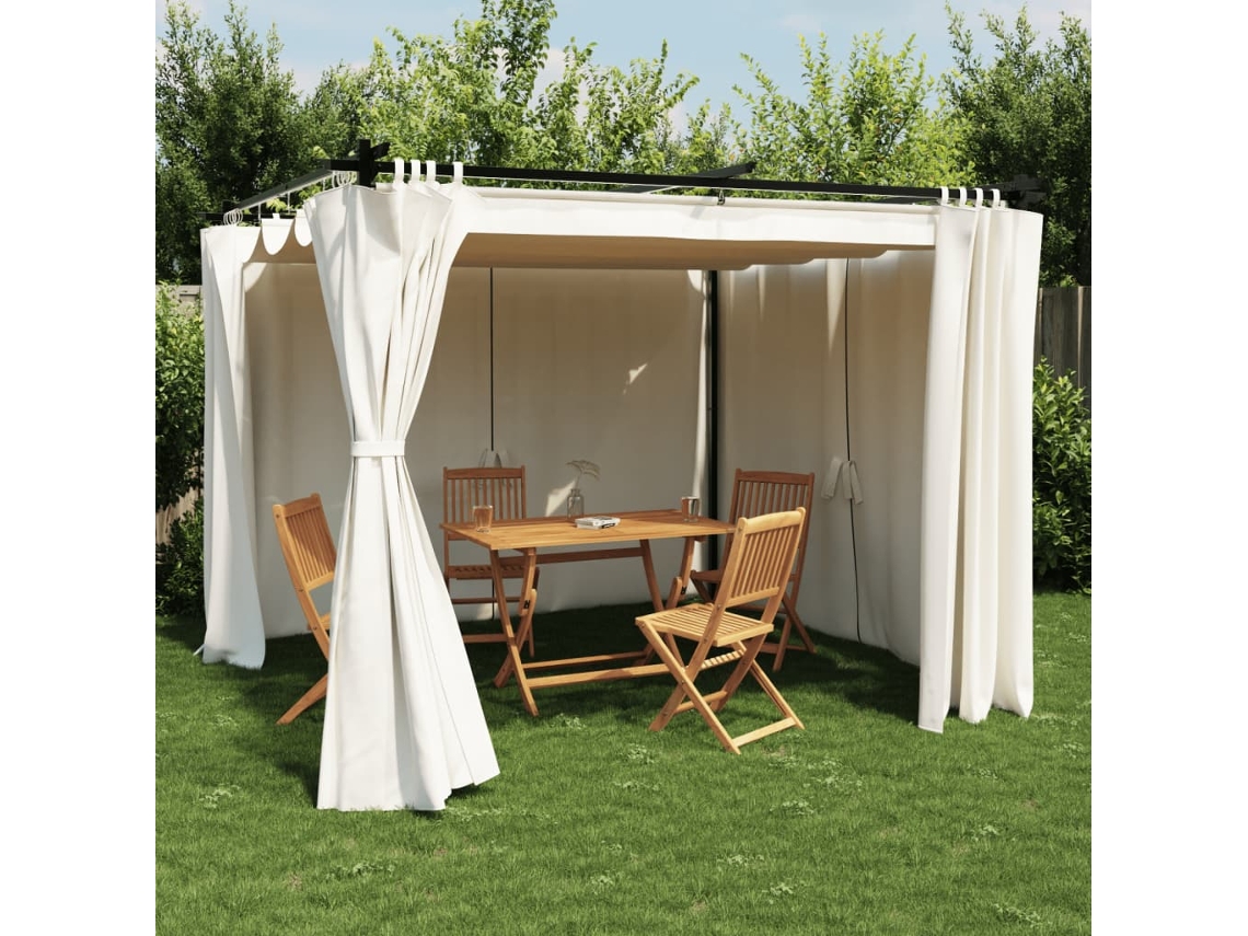 Vidaxl Gazebo Com Cortinas 3x3 M Aço Creme
