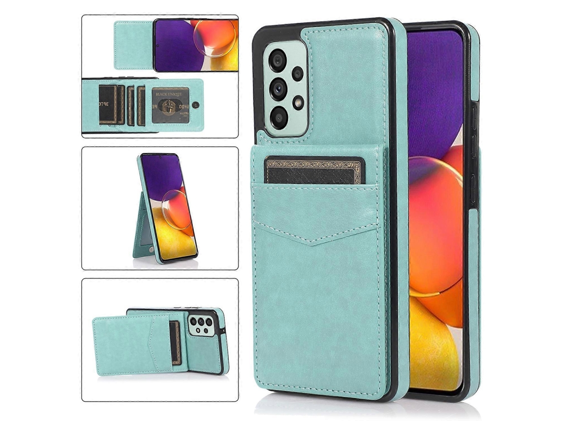 Capa Protetora De Pc Tpu Com Suporte E Compartimentos Para Cartões Para Samsung Galaxy A73 5g Em Cor Sólida