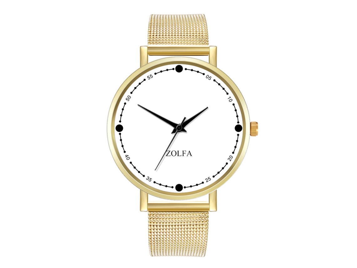 Relógio de Pulso Feminino de Quartzo com Cinto de Malha Cor Unica Moda Casual Ouro