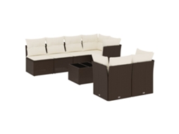 Conjunto de 8 Sofás de Jardim com Almofadões Vime Pe Castanho MAISON EXCLUSIVE (8 pcs)