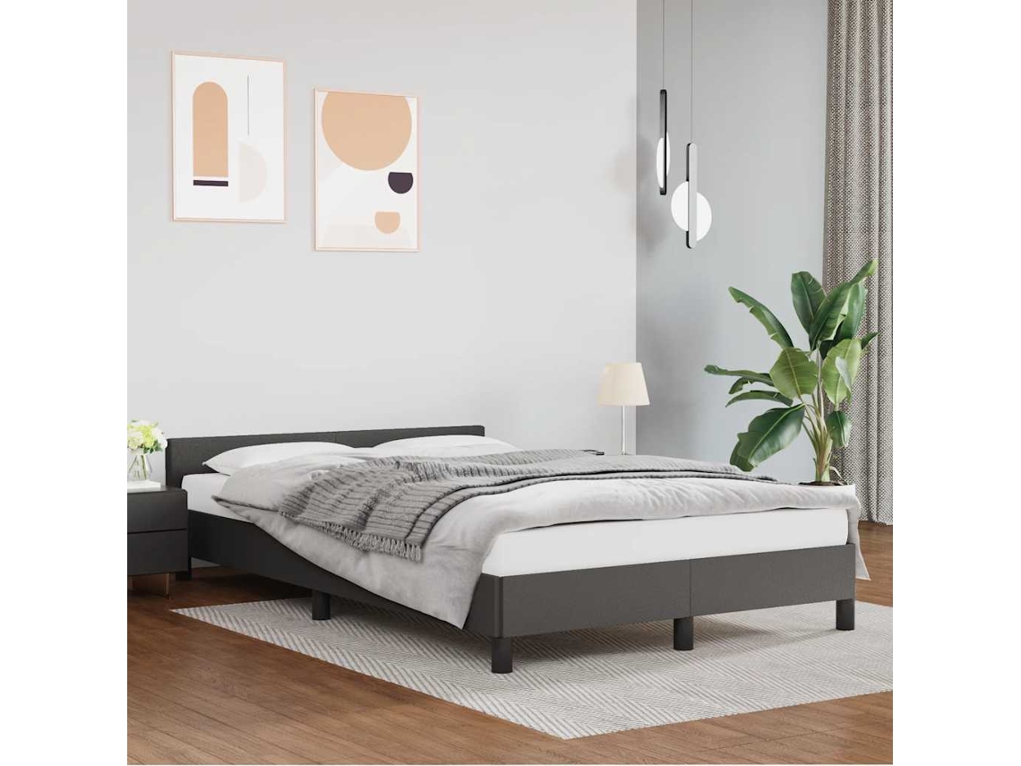 Vidaxl Estrutura Cama C/ Cabeceira Sem Colchão 120x200 Cm Cinzento