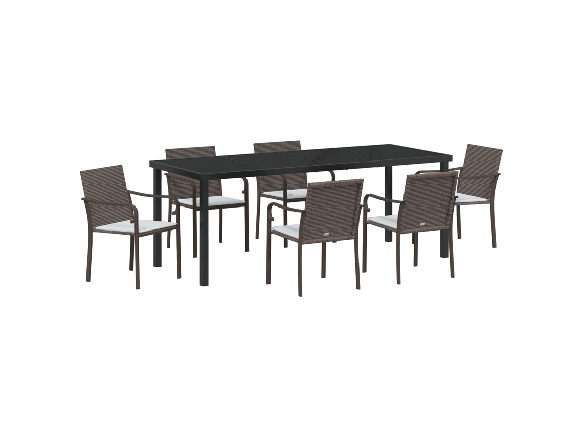 Conjunto 7 Conjunto De Jantar Para Jardim Vidaxl Castanho Vime Pe (200 X 80 X 73 Cm)