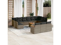 14 Pcs Conjunto Sofás P/ Jardim C/ Almofadões Vime Pe Cinza Dkd Home Decor