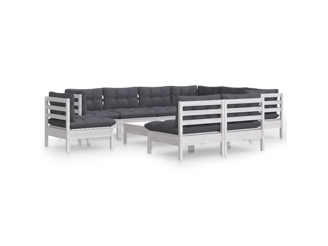 Conjunto de 10 Lounge de Jardim com Almofadões Pinho Maciço Branco MAISON EXCLUSIVE