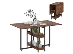 Mesa De Jantar Dobrável Com Design Industrial, Para Até 4 Pessoas, Com Prateleiras Abertas, Flexível, Em Metal E Aglomerado, Na Cor Marrom. Ehstmind