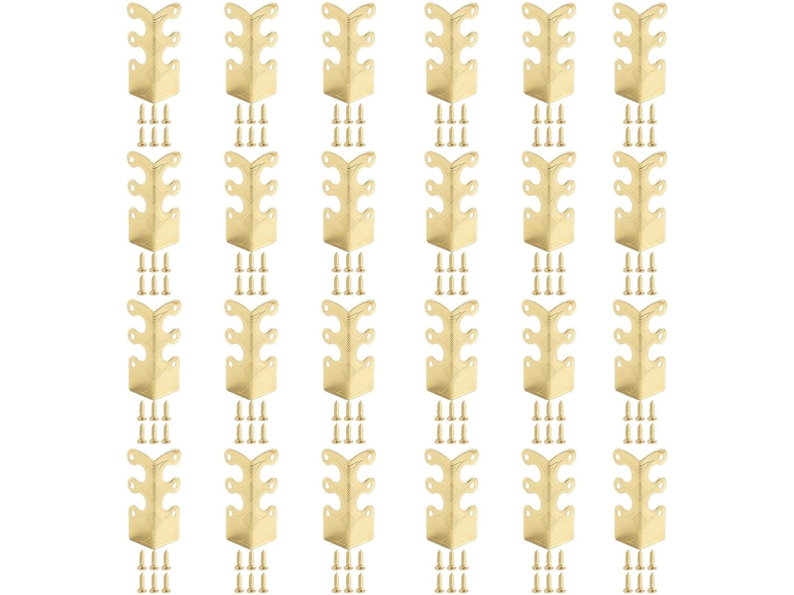 Conjunto De 6 Protetores Canto Metálicos Vintage Para Rodapés E Guarnições, Adequados Para Diversos Cantos Dourado, 24 Peças